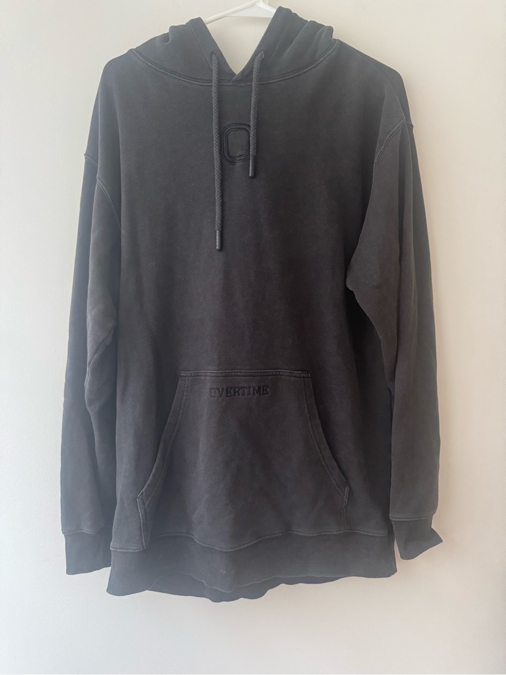 Overtime Dark Gray Distressed Hoodie Vintage Washed M